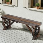 OEM Outdoor Wooden Garden Bench with Wagon Wheel Legs 120cm