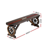 OEM Outdoor Wooden Garden Bench with Wagon Wheel Legs 120cm