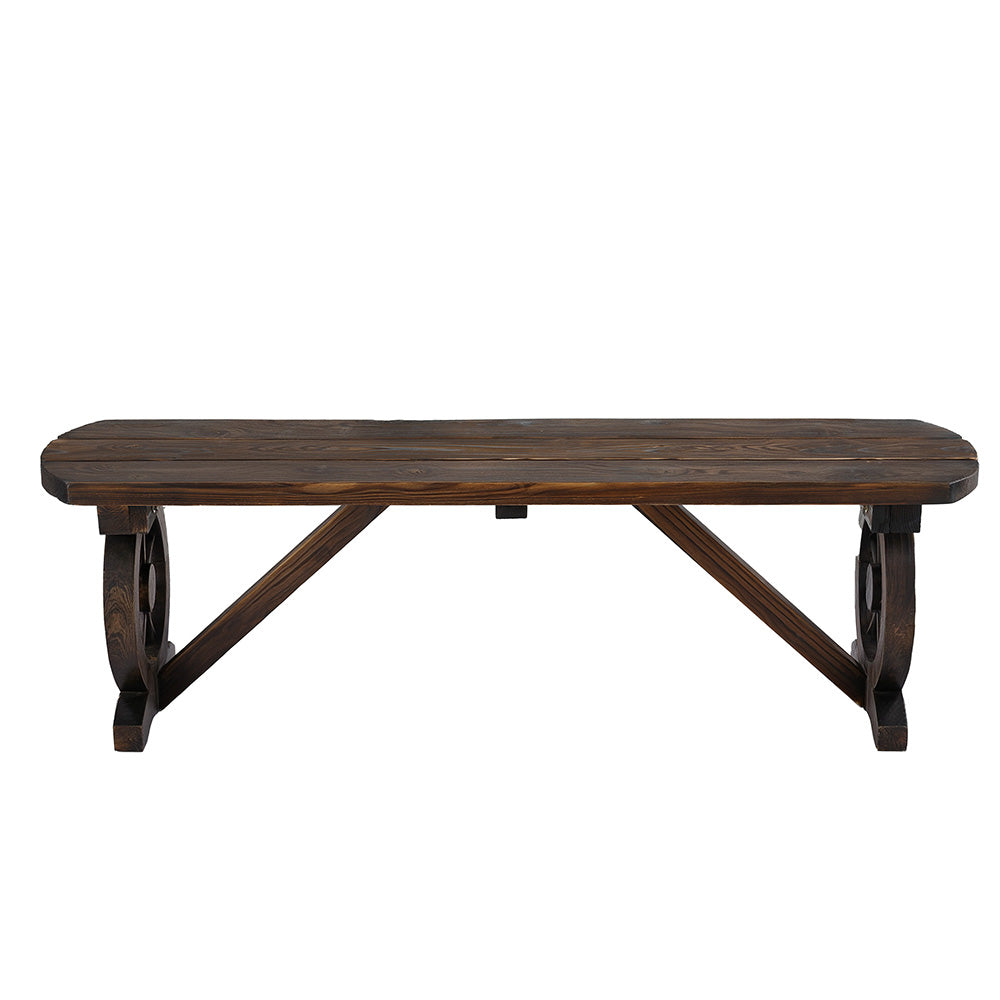 OEM Outdoor Wooden Garden Bench with Wagon Wheel Legs 120cm