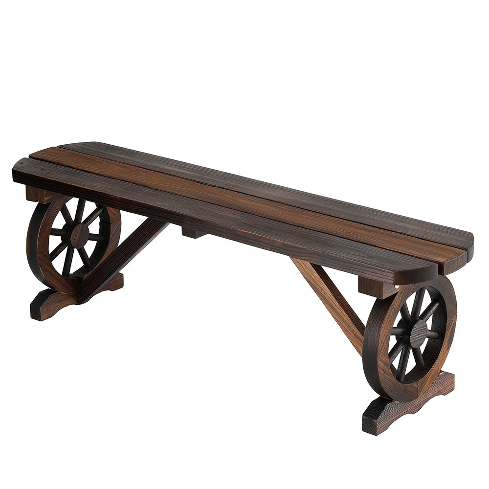 OEM Outdoor Wooden Garden Bench with Wagon Wheel Legs 120cm