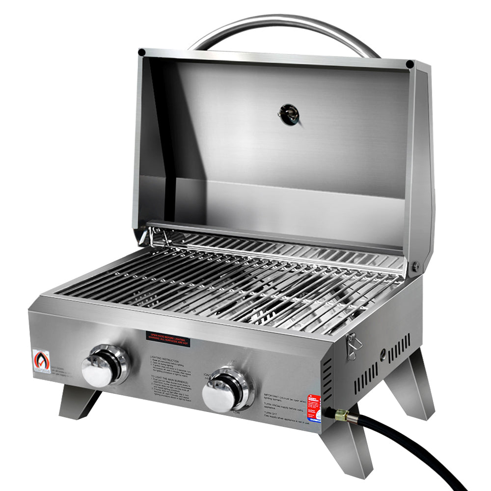 OEM Portable Stainless Steel 2 Burner Gas BBQ with Carry Handle