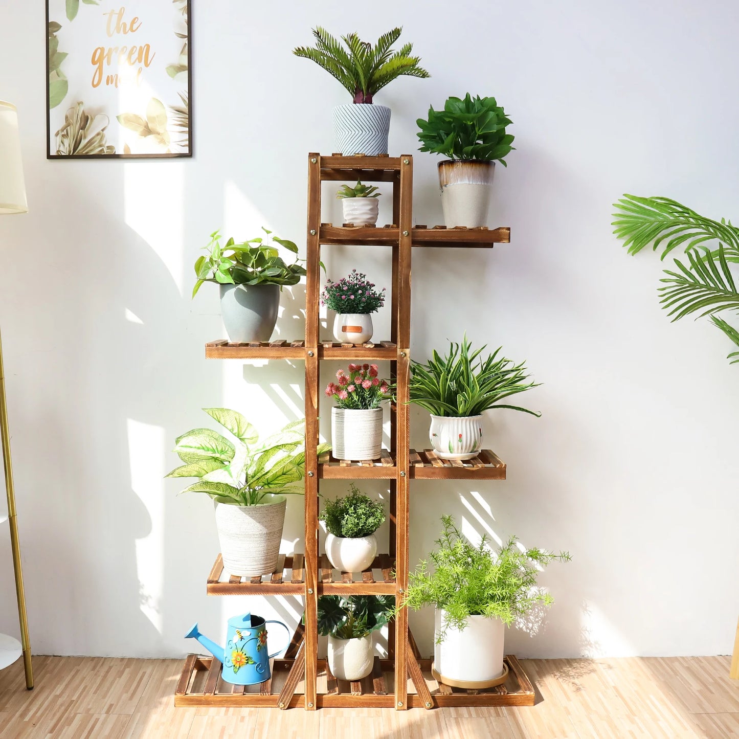 Multi-Level Wooden Plant Display Rack 6-Tier Flower Stand for Balcony Patio Indoor Outdoor Use