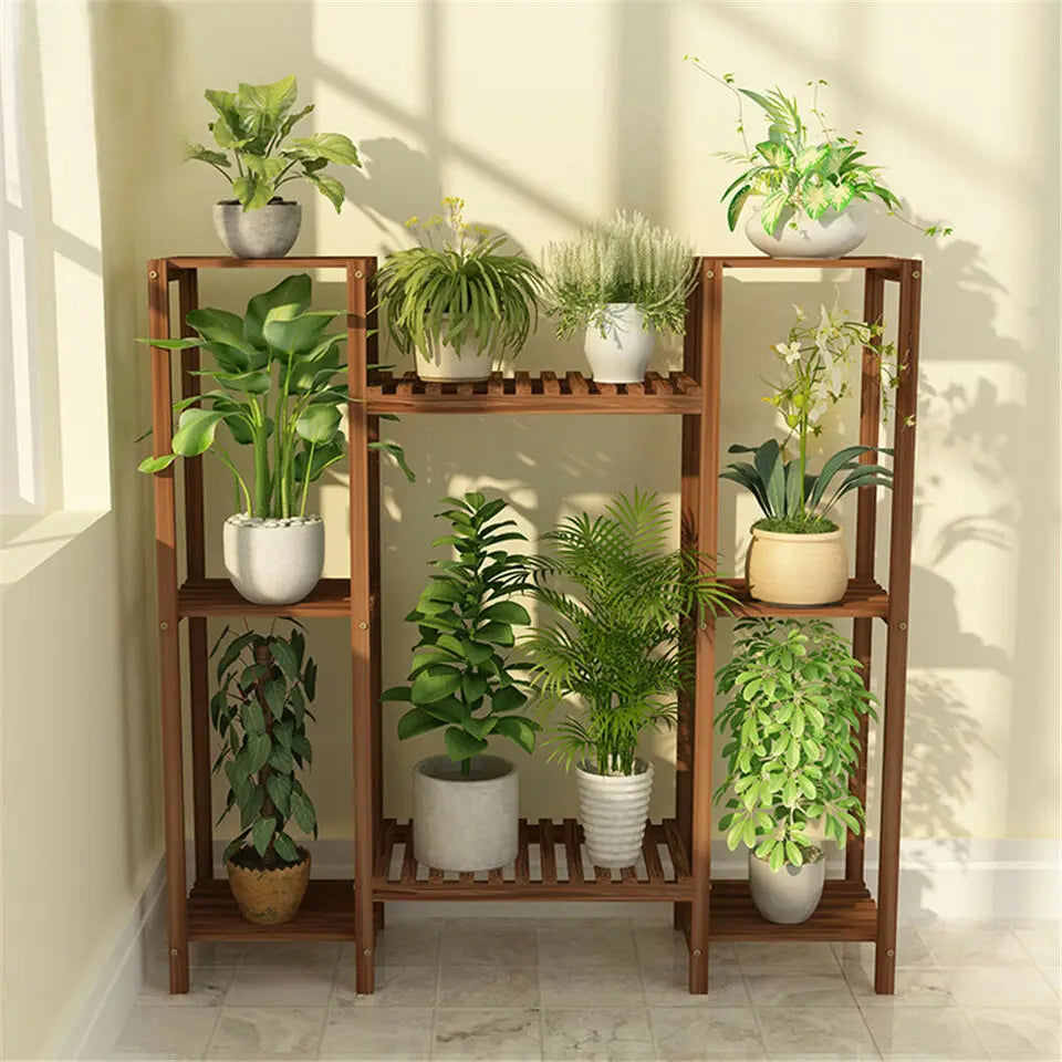 OEM Wooden Plant Stand 10 Pot Indoor Outdoor Flower Display Rack Brown 8 Tier