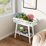 OEM Bamboo 2 Tier Plant Stand Flower Pot Holder for Balcony Patio Living Room White