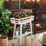OEM Bamboo 2 Tier Plant Stand Flower Pot Holder for Balcony Patio Living Room White