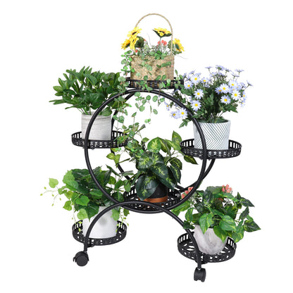 Rolling Metal Plant Holder 6 Tier Flower Pot Display Rack for Indoor Outdoor Use