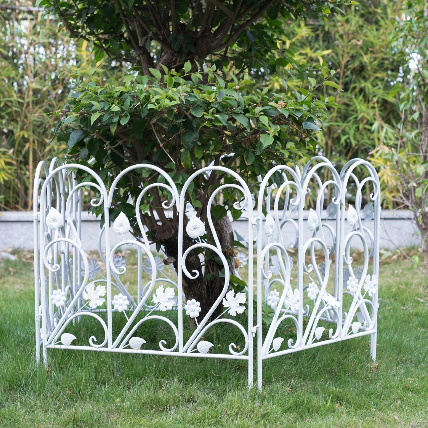Decorative Garden Fence Panels 5 Pack Metal Border Edging for Lawn Patio Pathway White