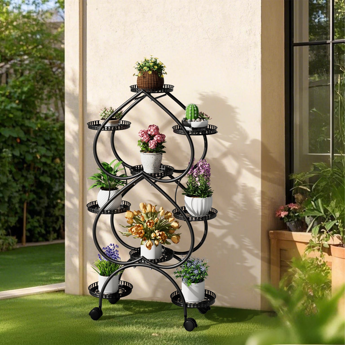 Multifunctional 6 Tier Metal Plant Shelf Indoor Outdoor Flower Pot Stand Display Rack