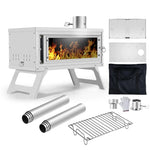 OEM Portable Camping Wood Stove with Chimney System and Glass Window Foldable Stainless Steel Outdoor Stove