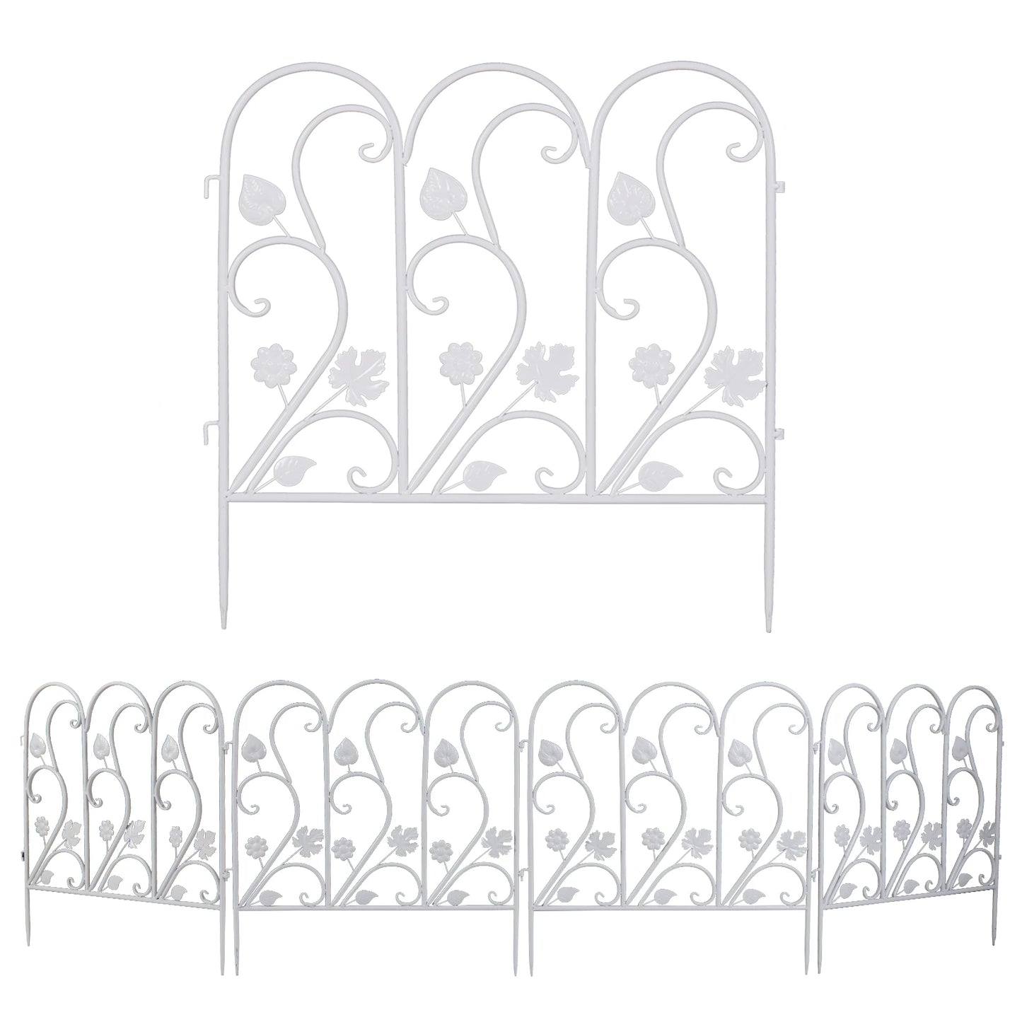 Decorative Garden Fence Panels 5 Pack Metal Border Edging for Lawn Patio Pathway White