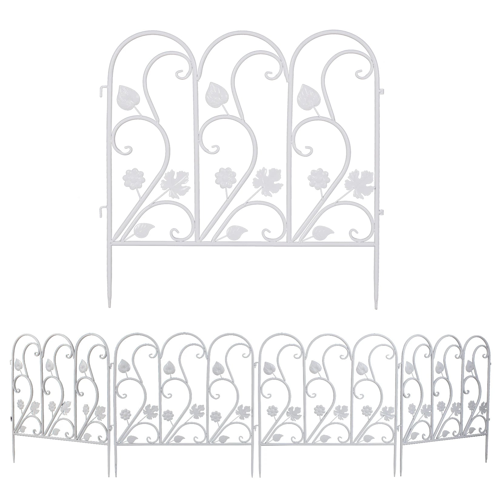 Decorative Garden Fence Panels 5 Pack Metal Border Edging for Lawn Patio Pathway White