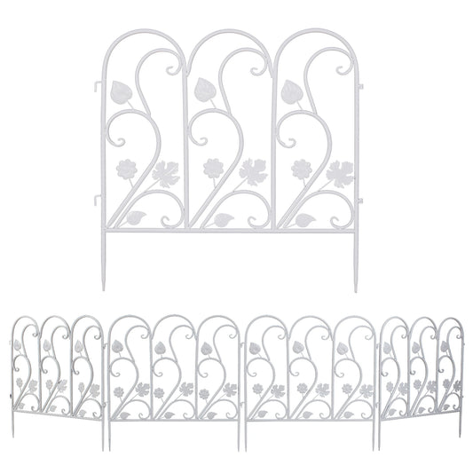 Decorative Garden Fence Panels 5 Pack Metal Border Edging for Lawn Patio Pathway White