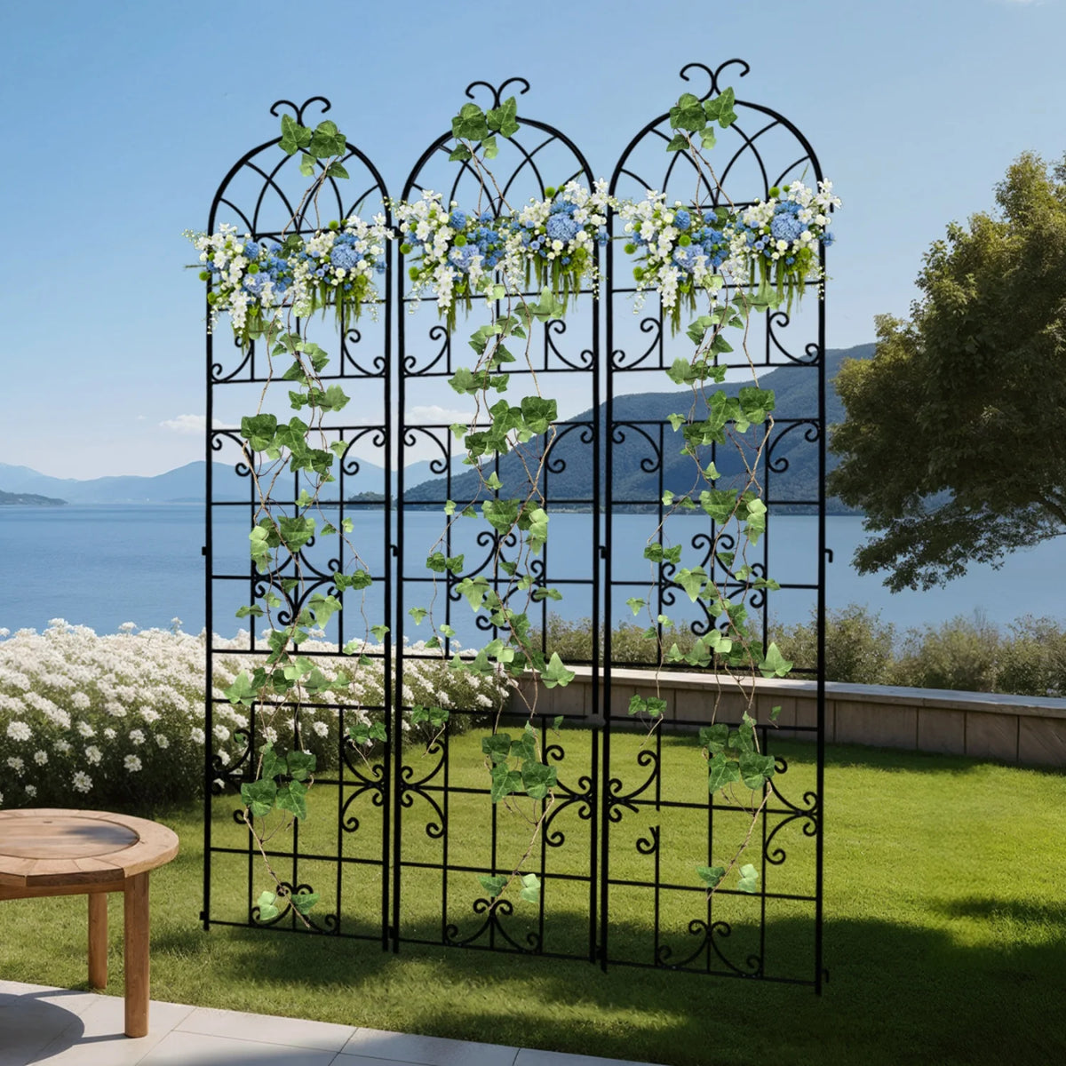 OEM 3 Pack Rustic Iron Garden Trellis Panels for Climbing Plants Black 220cm