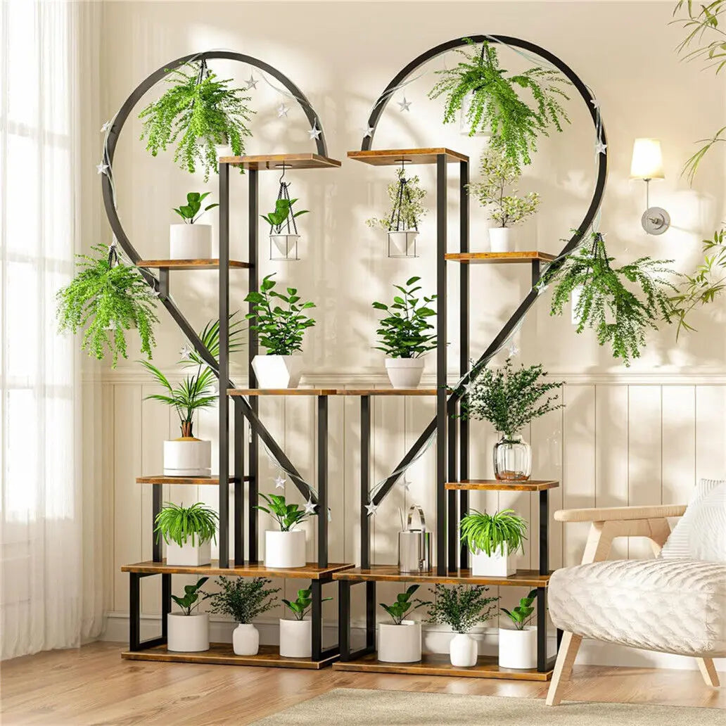 OEM 2 Pack Half Heart Plant Stands 6 Tier Metal MDF Flower Pot Display Shelves 165cm