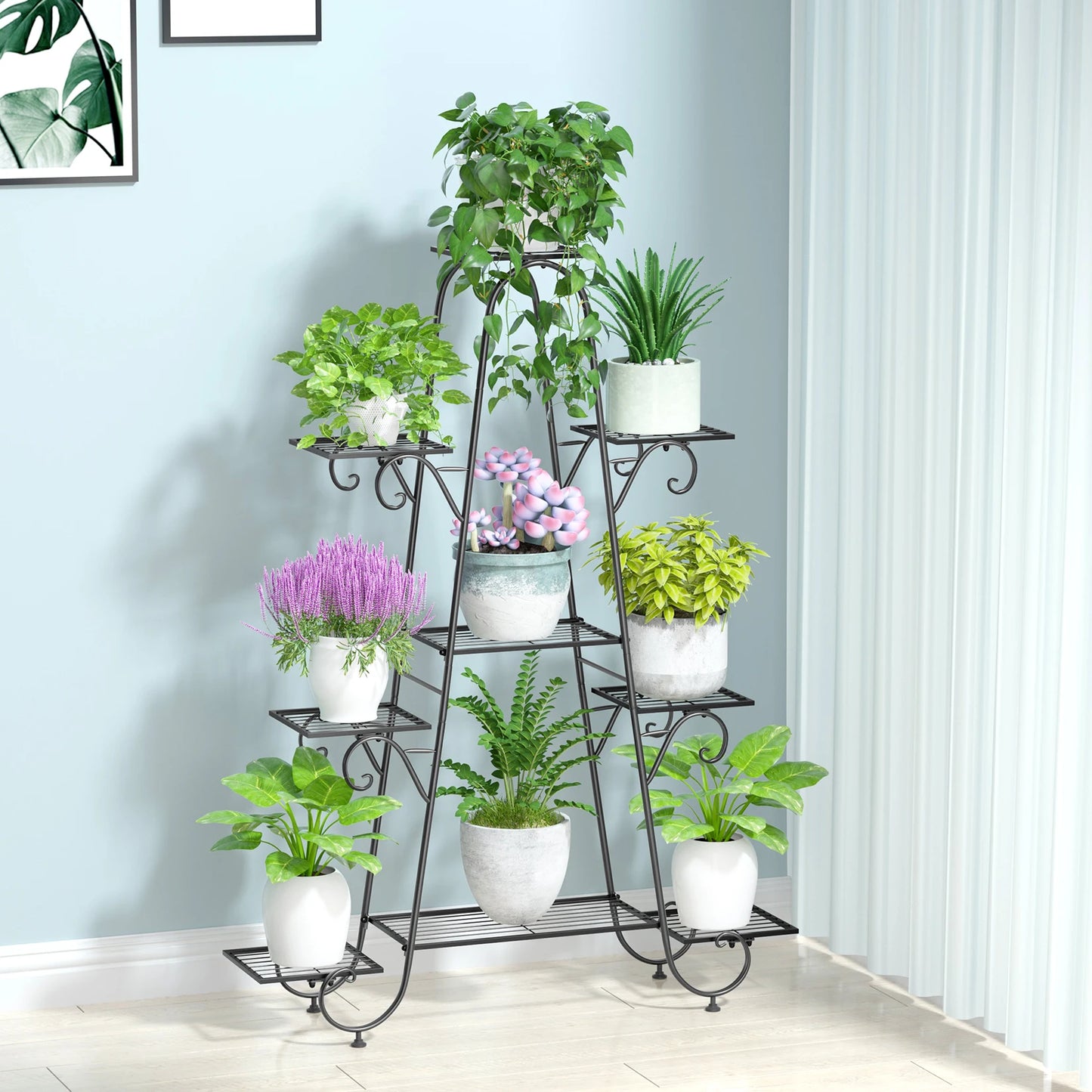 9 Tier Multilayer Metal Plant Stand for Indoor Outdoor Patio Garden Flower Pot Display Rack