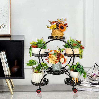 Rolling Metal Plant Holder 6 Tier Flower Pot Display Rack for Indoor Outdoor Use