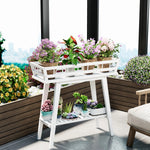 OEM Bamboo 2 Tier Plant Stand Flower Pot Holder for Balcony Patio Living Room White