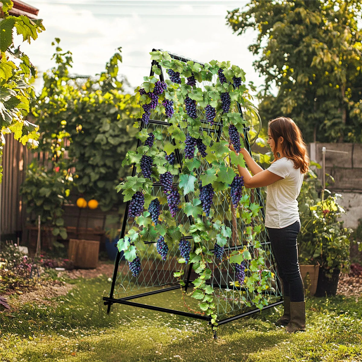 OEM Metal Garden Arch Trellis with Nylon Netting for Climbing Vegetables and Garden Plants