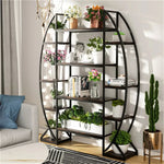 OEM Multi-Function 5 Tier Plant Stand Bookshelf with Curved Metal Frame Black & Brown