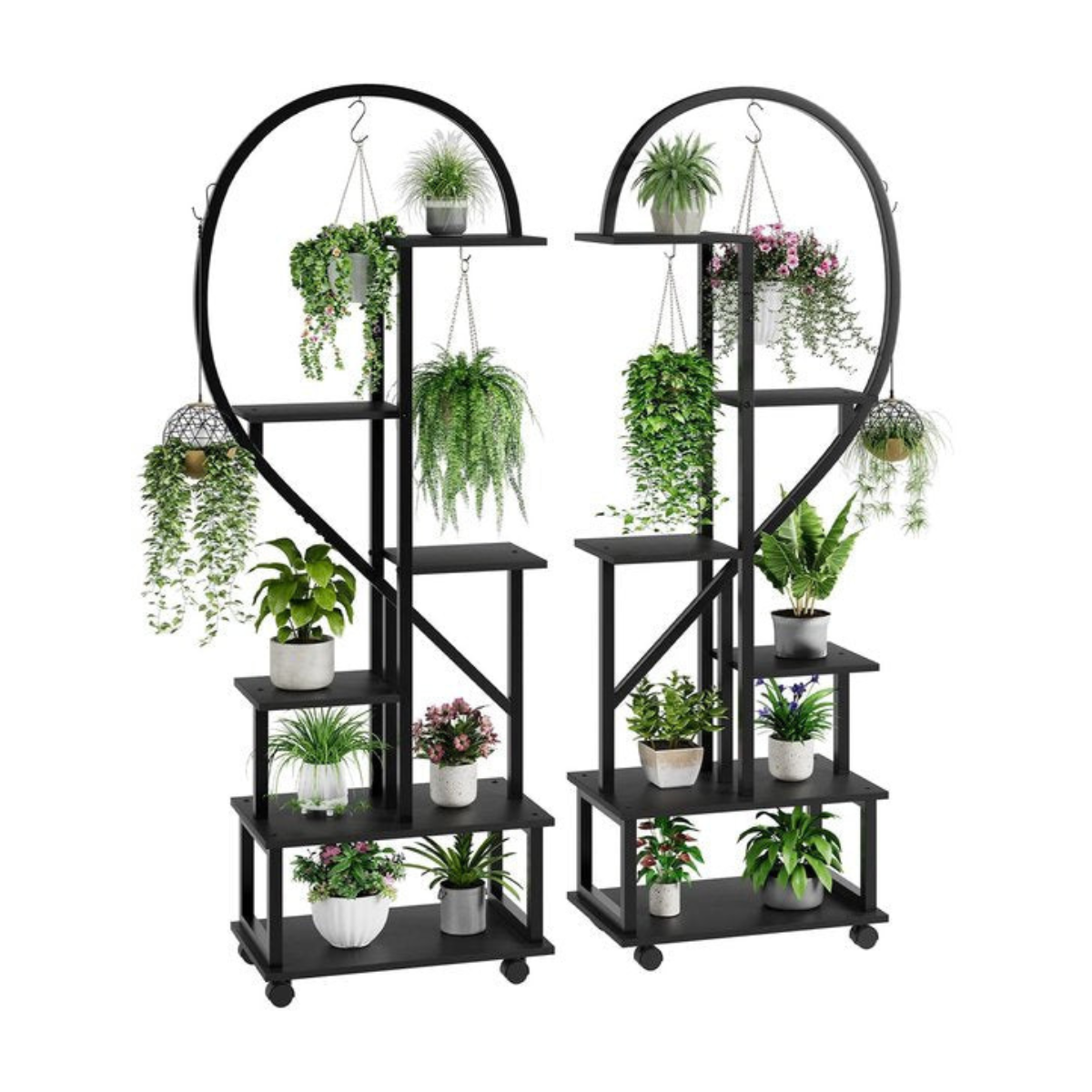 OEM 2 Pack Half Heart Plant Stands 6 Tier Metal MDF Flower Pot Display Shelves 165cm