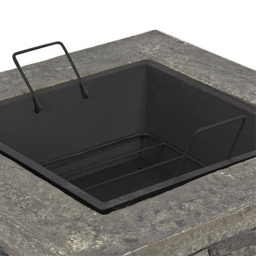 Outdoor Fire Pit Table with BBQ Grill Rack and Faux Stone Base