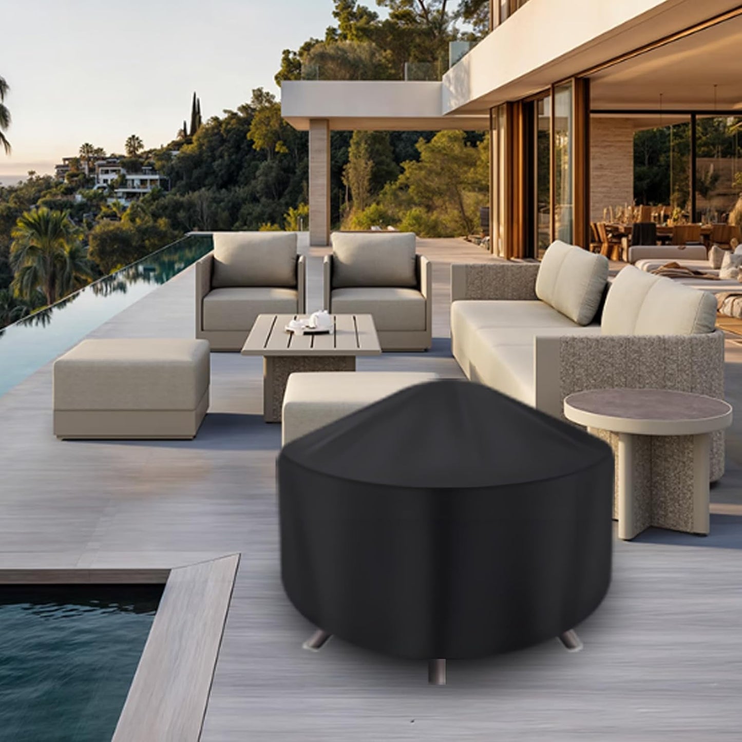 Waterproof Round Fire Pit Cover 86 x 38cm with Adjustable Drawstring Outdoor Cover