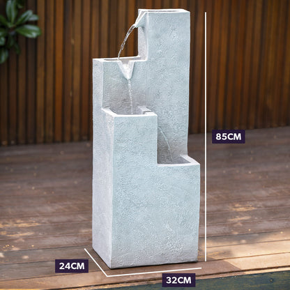 Contemporary Solar Water Feature with LED Lights and Rechargeable Battery Light Grey