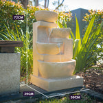 Solar Powered 4 Bowl Outdoor Water Fountain with LED Lights and Rechargeable Battery Sand Finish