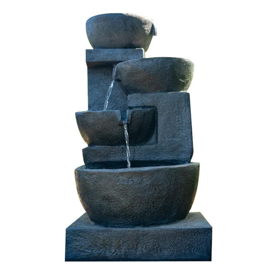 Solar Garden Water Fountain 4 Bowl Cascade Feature with LED Lighting and Battery Backup