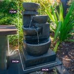 Solar Garden Water Fountain 4 Bowl Cascade Feature with LED Lighting and Battery Backup