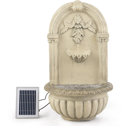 Classic Solar Garden Water Fountain Wall Mounted Design with LED Lights and Battery Backup