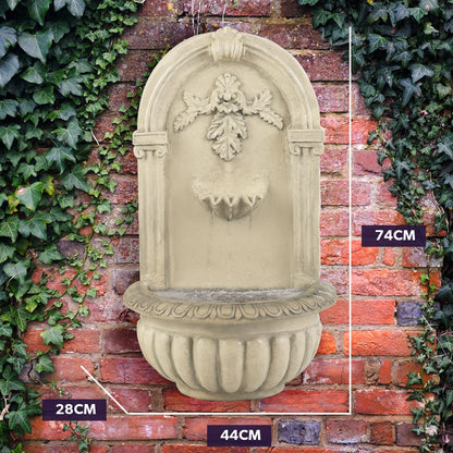 Classic Solar Garden Water Fountain Wall Mounted Design with LED Lights and Battery Backup