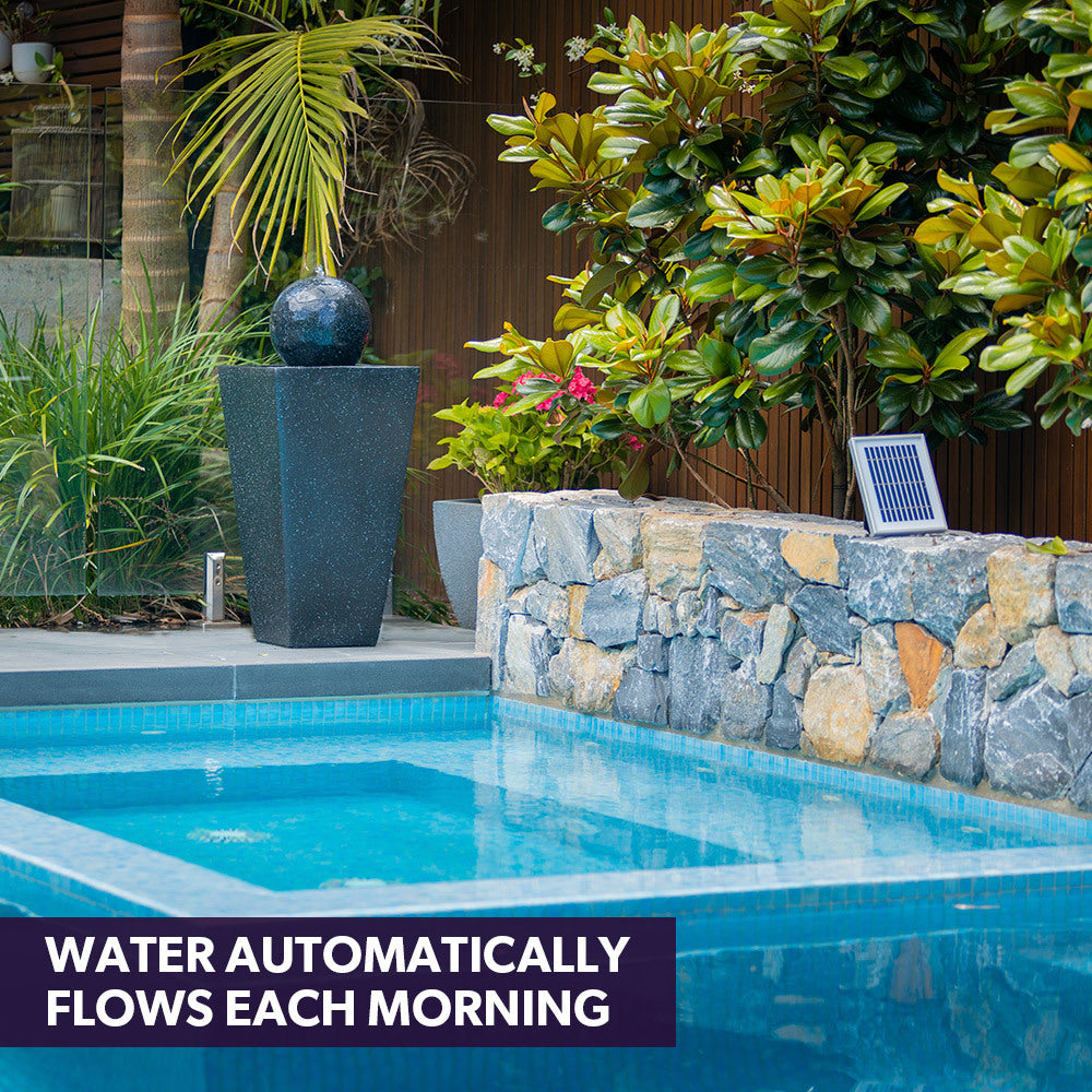 Modern Outdoor Solar Water Fountain with Battery Backup and Stone Look Finish