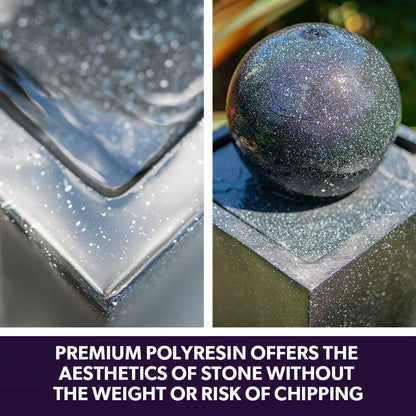 Modern Outdoor Solar Water Fountain with Battery Backup and Stone Look Finish