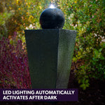 Modern Outdoor Solar Water Fountain with Battery Backup and Stone Look Finish