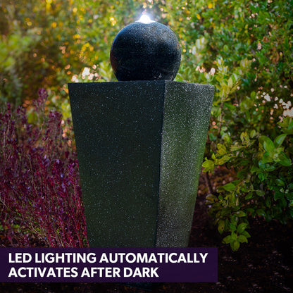 Modern Outdoor Solar Water Fountain with Battery Backup and Stone Look Finish