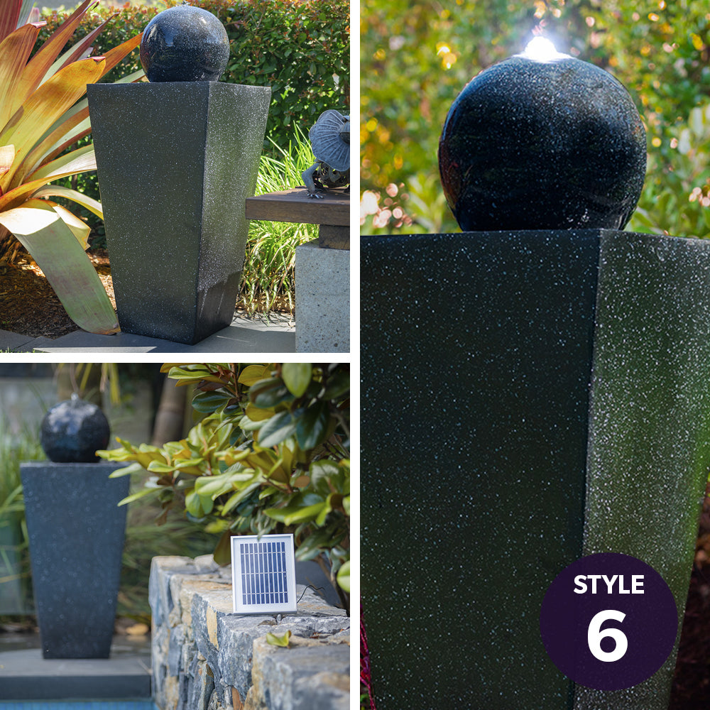 Modern Outdoor Solar Water Fountain with Battery Backup and Stone Look Finish