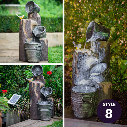Modern Outdoor Solar Water Fountain with Battery Backup and Stone Look Finish