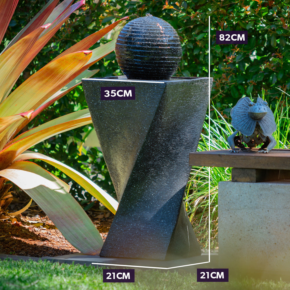Modern Outdoor Solar Water Fountain with Twisted Design and Battery Backup