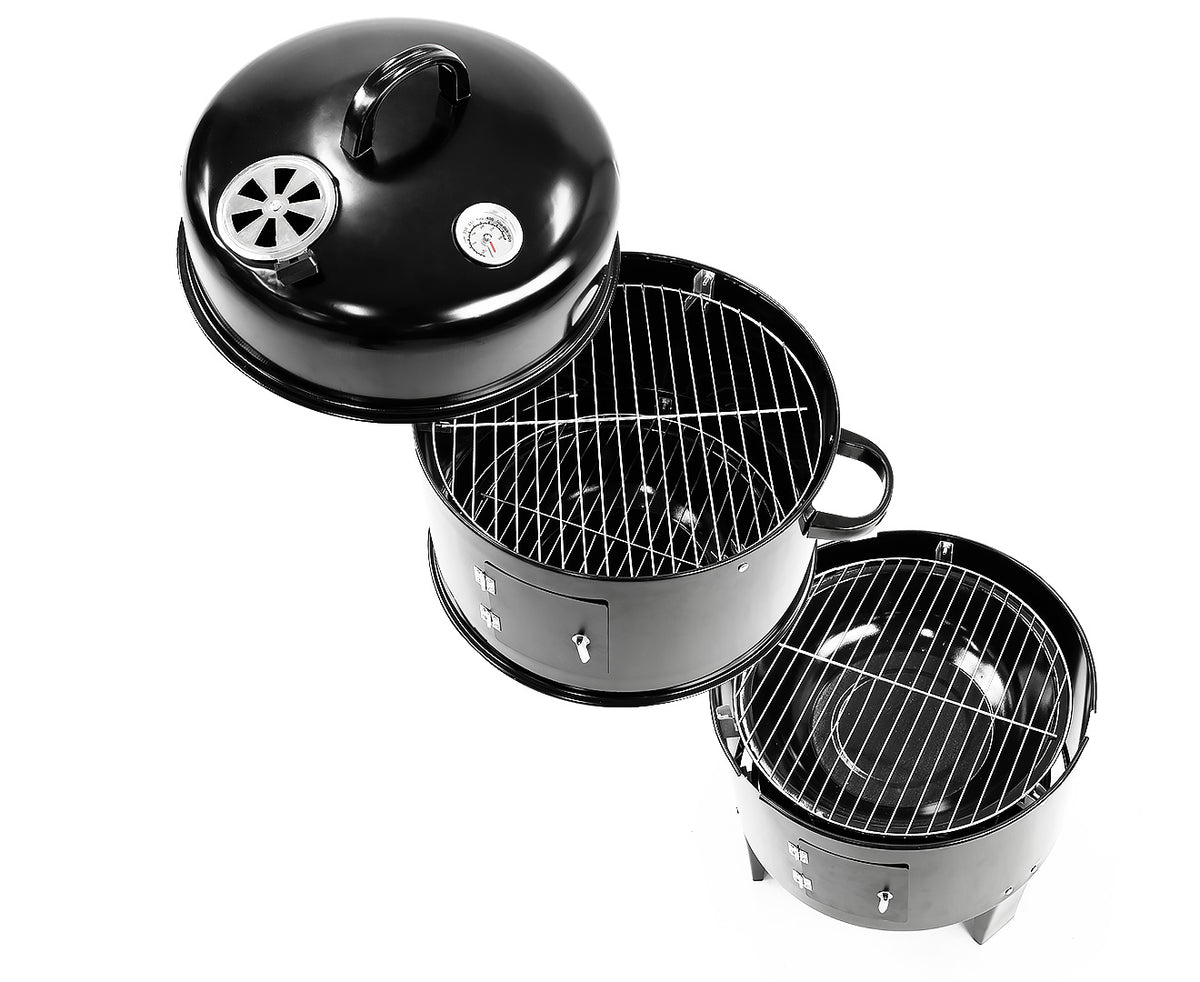 OEM 3-in-1 Charcoal BBQ Smoker, Grill and Roaster with Dual Cooking Grills