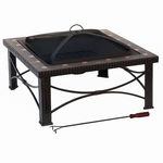 76cm Square Outdoor Fire Pit with Slate Tile Top and Mesh Spark Screen