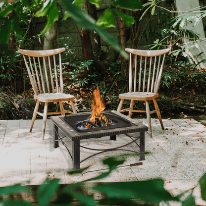 76cm Square Outdoor Fire Pit with Slate Tile Top and Mesh Spark Screen