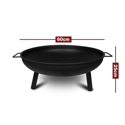 Portable Steel Outdoor Fire Pit 60cm Wood and Charcoal Burning Bowl