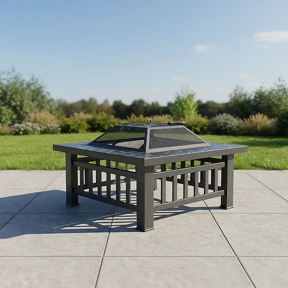 Compact Square Metal Fire Pit for Patio Garden and Outdoor Entertaining