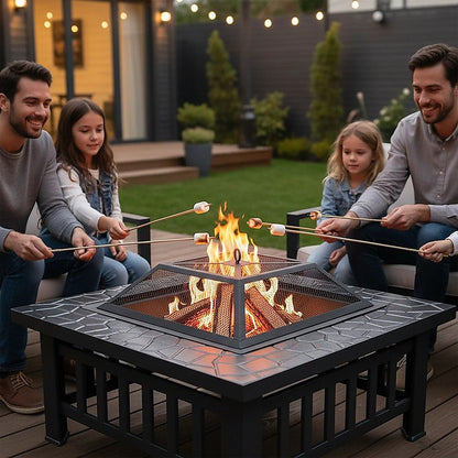 Compact Square Metal Fire Pit for Patio Garden and Outdoor Entertaining