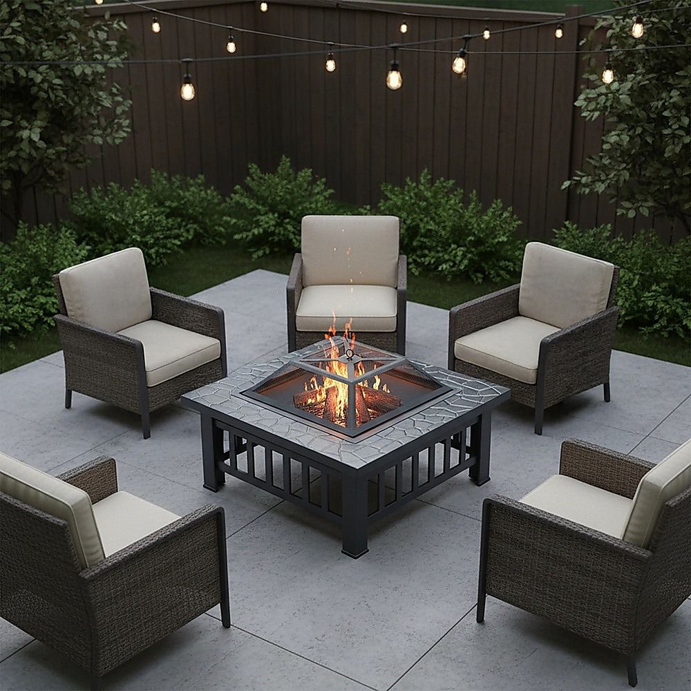 Compact Square Metal Fire Pit for Patio Garden and Outdoor Entertaining