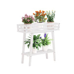OEM Bamboo 2 Tier Plant Stand Flower Pot Holder for Balcony Patio Living Room White